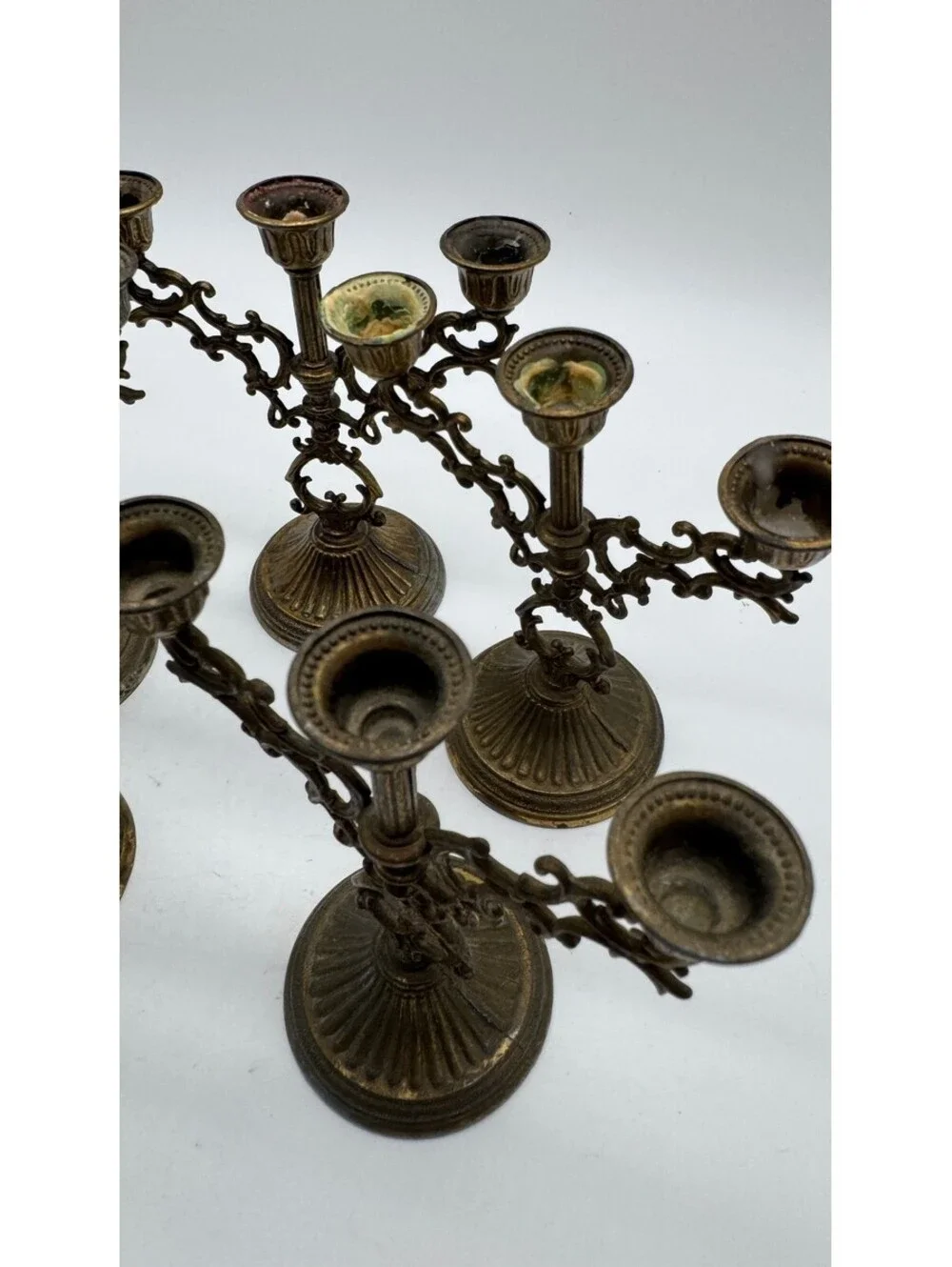 Vintage Interpur Italy Brass 3-Arm Candelabra Candle Holders Set of 5